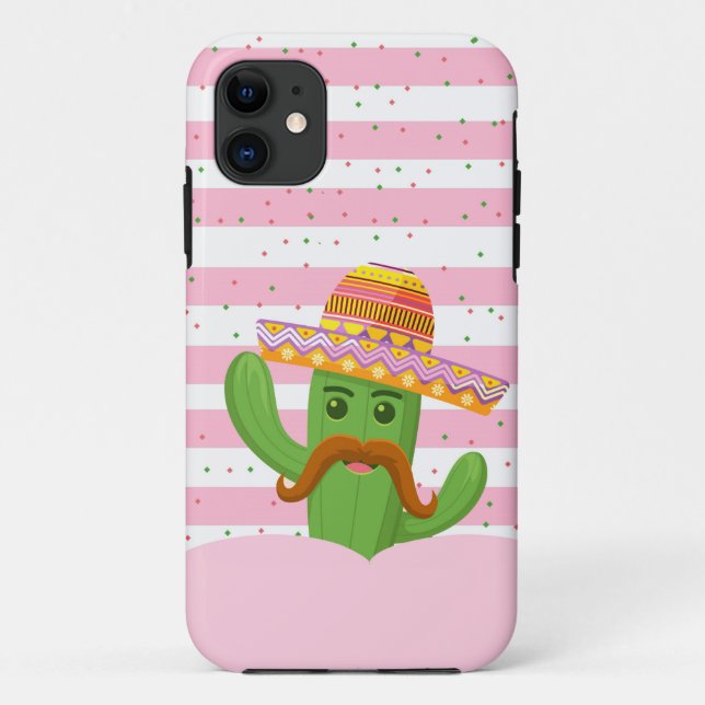 Funda De Case-Mate Para iPhone cactus dibujados a mano con fondo de rayas (Reverso)