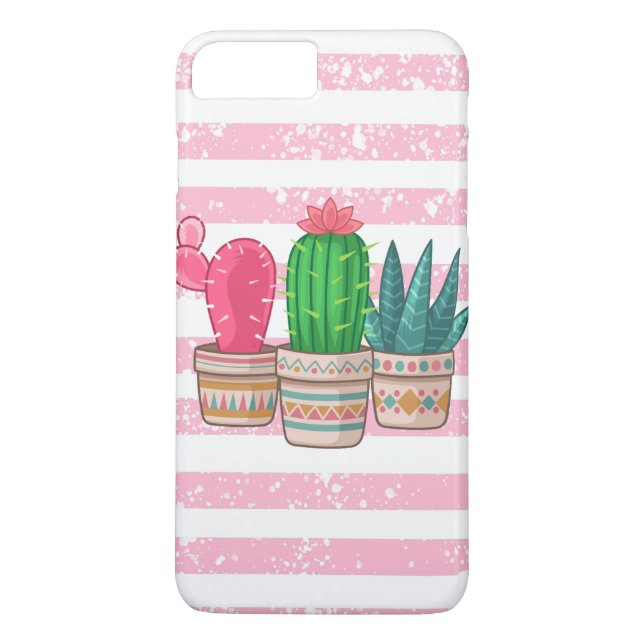 Funda De Case-Mate Para iPhone cactus dibujados a mano con fondo de rayas (Reverso)
