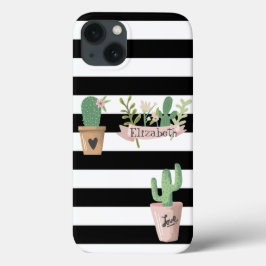 Funda Para iPhone 13 Cactus Flor Black White Stripes