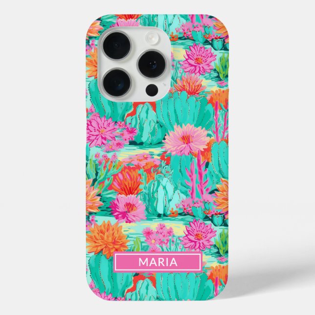 Funda De Case-Mate Para iPhone Cactus Florales Modernos Personalizados (Reverso )