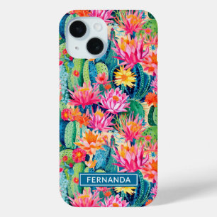 Funda Para iPhone 15 Cactus Florecidos Coloridos Personalizados
