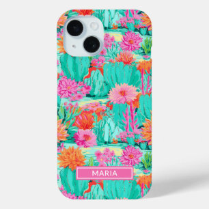 Funda Para iPhone 15 Cactus Florecidos Modernos Personalizados