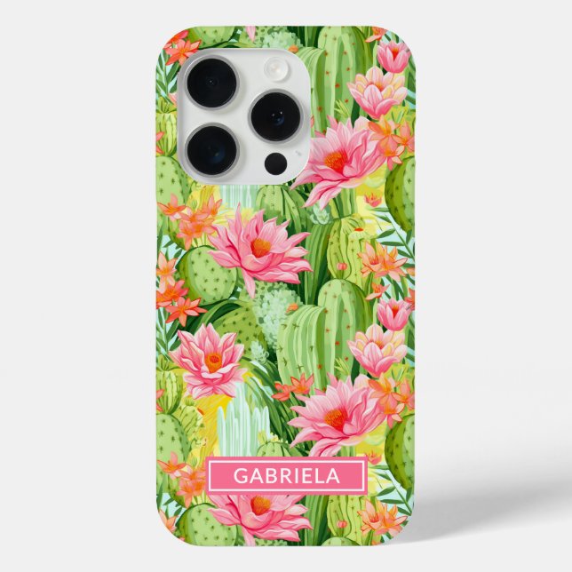 Funda De Case-Mate Para iPhone Cactus Personalizados con Acuarela Florecida (Reverso )