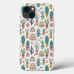 Funda Para iPhone 13 Cactus Pot with Plants, Flowers and Rainbows
