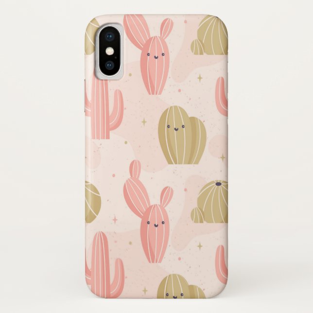 Funda De Case-Mate Para iPhone cactus rosado lindo dibujado a mano (Reverso)