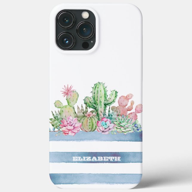 Funda De Case-Mate Para iPhone Cactus Succulers Flowers Stripes (Reverso )