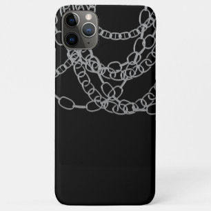 Funda Para iPhone 11 Pro Max Cadena de Hip Hop Negra con Cadenas de Plata