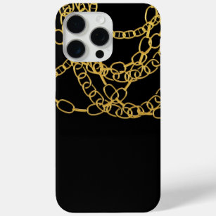 Funda Para iPhone 15 Pro Max Cadenas de oro de cadera negra