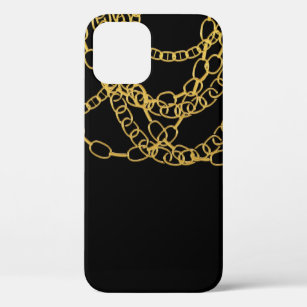Funda Para iPhone 12 Cadenas de oro de cadera negra