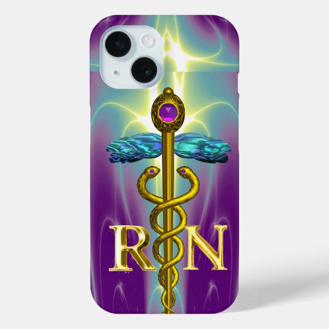 Funda De Case-Mate Para iPhone CADUCEO DE ORO REGISTRADO ENFERMERO SÍMBOLO Púrpur (Reverso )