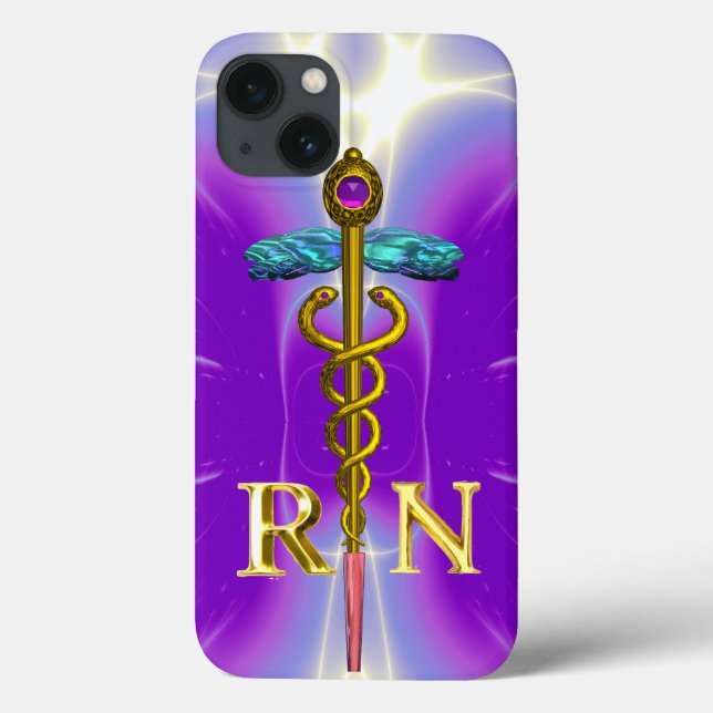 Funda De Case-Mate Para iPhone CADUCEO DE ORO REGISTRADO ENFERMERO SÍMBOLO Púrpur (Reverso)