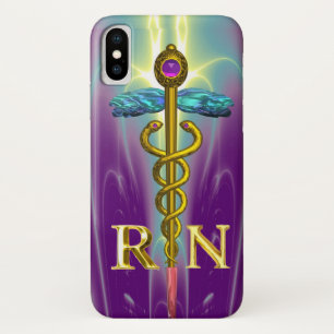 Funda Para iPhone X CADUCEO DE ORO REGISTRADO ENFERMERO SÍMBOLO Púrpur