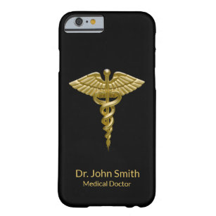 Funda Barely There Para iPhone 6 Caduceo médico con clase del oro en la caja negra