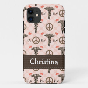 Funda Para iPhone 11 Caduceo rosado de la enfermera del RN