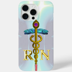 Funda Para iPhone 15 Pro Max CADUCEUS ORO REGISTRADO ENFERMERO SÍMBOLO Luz Azul