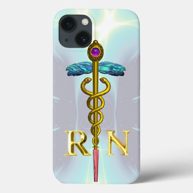 Funda De Case-Mate Para iPhone CADUCEUS ORO REGISTRADO ENFERMERO SÍMBOLO Luz Azul (Reverso)