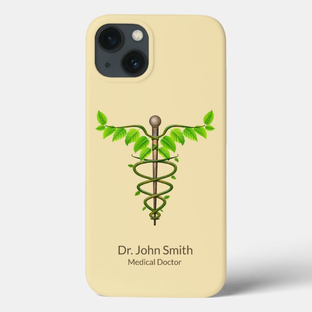 Funda De Case-Mate Para iPhone Caducto médico alternativo Verde deja beige (Reverso)