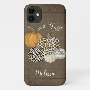 Funda Para iPhone 11 Cae Y'all Leopard Pumpkins con madera