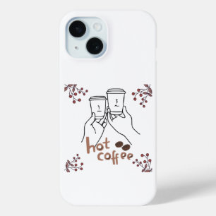 Funda Para iPhone 15 Café Caliente Acogedor Dibujo a Mano Amantes del C