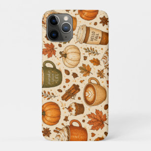 Funda Para iPhone 11 Pro Café con Especias de Calabaza Otoño Patrón