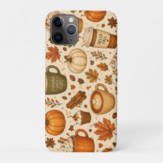 Funda Para iPhone 11 Pro Café con Especias de Calabaza Otoño Patrón
