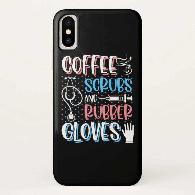 Funda De Case-Mate Para iPhone CAFÉ SCRUBS RUBBER GLOVES RN Enfermera Registrada (Reverso)