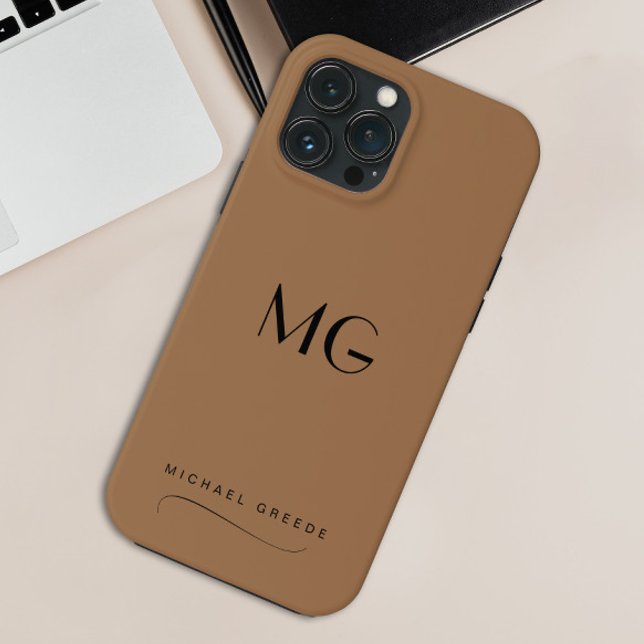 Funda De Case-Mate Para iPhone Café y crema monogramados Minimalistas con nombre (Subido por el creador)
