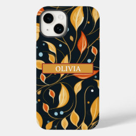 Funda Para iPhone 14 De Case-Mate Caída Boho Flores Negro Naranja Personalizado Estu