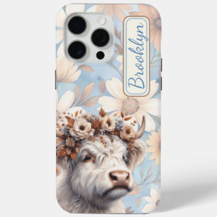 Funda Para iPhone 15 Pro Max Caída Floral de vaca de montaña