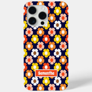 Funda Para iPhone 15 Pro Max Caída Retro Flores de Otoño Patrón Azul