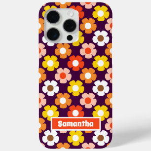 Funda Para iPhone 15 Pro Max Caída Retro Flores de Otoño Patrón Púrpura