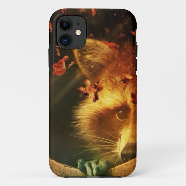 Funda De Case-Mate Para iPhone Caída rústica naranja otoño deja raccoon de bosque (Reverso)