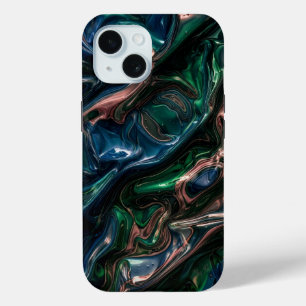 Funda Para iPhone 15 Caja de teléfono de mármol líquido metálico esmera