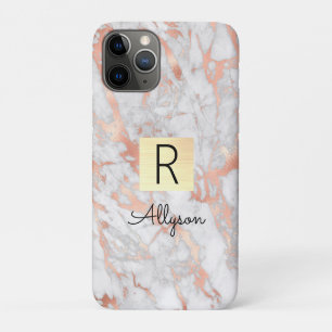 Funda Para iPhone 11 Pro Caja dorada de mármol de oro blanco y rosa, nombre