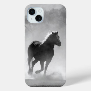 Funda Para iPhone 15 Mini Caja galopante blanco y negro bonita del caballo