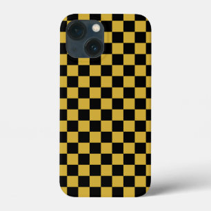 Funda Para iPhone 13 Mini Caja moderna de patrón cuadrado en negro y dorado