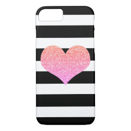 Funda Para iPhone 8/7 Caja negra/blanca del corazón atractivo rosado de