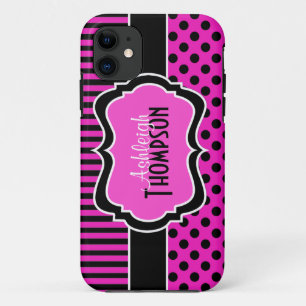 Funda Para iPhone 11 Caja rayada blanca negra rosada del iPhone 5 de
