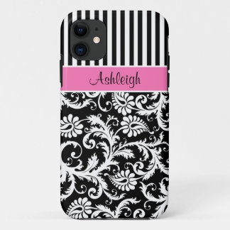 Funda Para iPhone 11 Caja rayada rosada, negra, blanca del iPhone 5 del