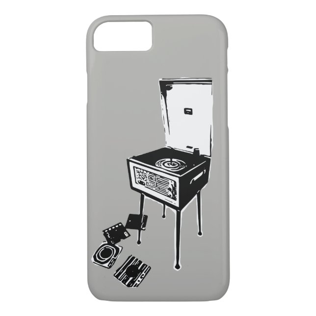 Funda De Case-Mate Para iPhone Caja retra gris del iPhone 7 del tocadiscos (Reverso)