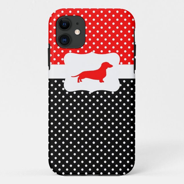 Funda De Case-Mate Para iPhone Caja retra w/Dachshund del lunar (Reverso)