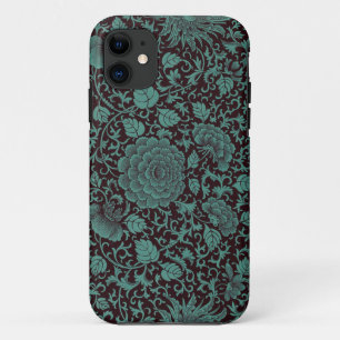 Funda Para iPhone 11 Cajas florales verde azuladas y negras del iPhone
