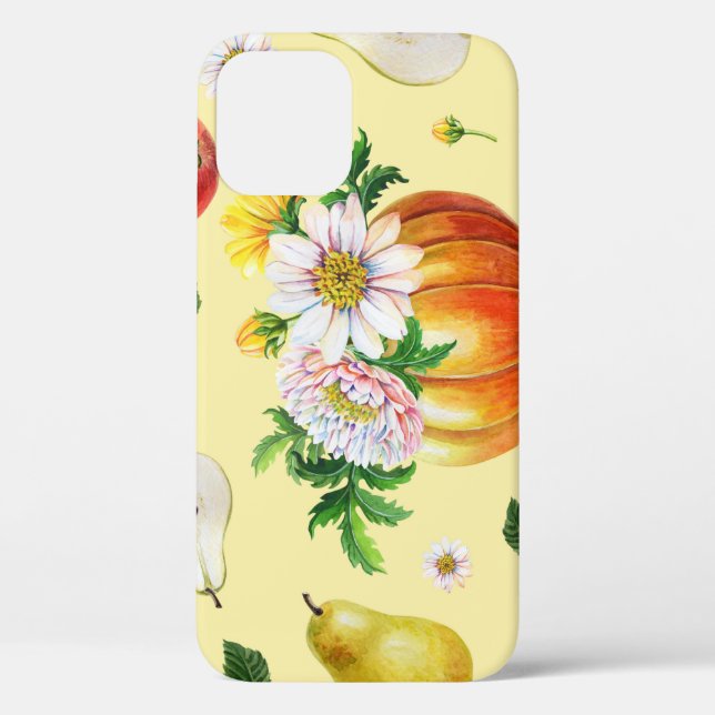 Funda De Case-Mate Para iPhone Calabaza, crisantemo: ilustracion de fruta otoñal. (Reverso )