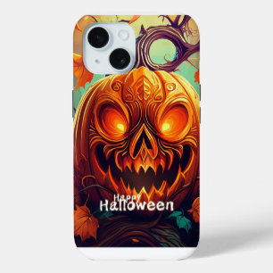 Funda Para iPhone 15 Calabaza de Halloween con Ojos Brillantes Arte