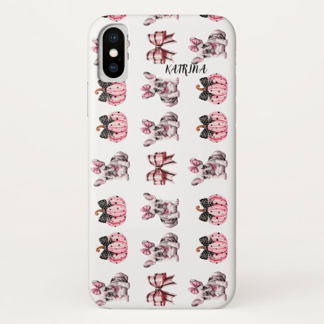 Funda De Case-Mate Para iPhone Calabaza Halloween Coquette Bulldog Bow (Reverso)