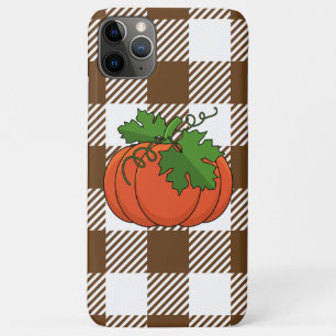 Funda Para iPhone 11 Pro Max Calabaza naranja sobre patrón de cuadros marrones 