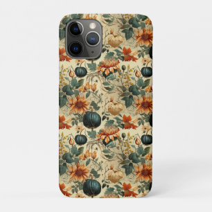 Funda Para iPhone 11 Pro Calabaza Otoñal Floral Vintage Azul Temperamental