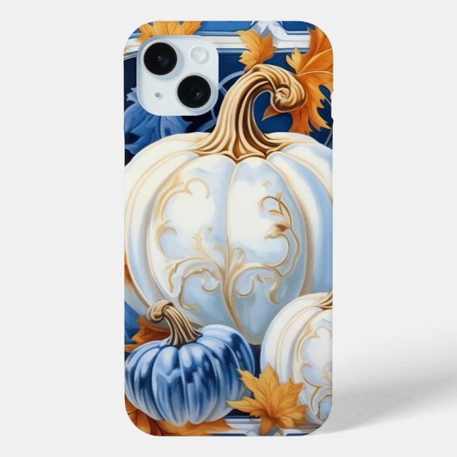 FUNDA DE Case-Mate PARA iPhone CALABAZAS AZULES NARANJA BLANCO OTOÑO (Reverso )
