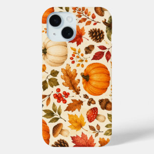 Funda Para iPhone 15 Calabazas de Acuarela de Otoño, Hojas de Otoño y B