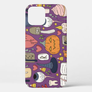 Funda Para iPhone 12 Calabazas de Halloween, patrón continuo de brujas.